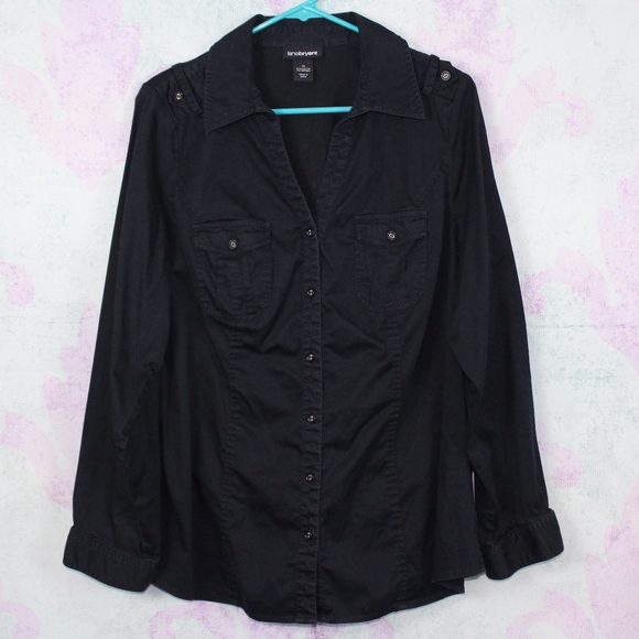 Lane Bryant Tops - Lane Bryant Black Cotton Spandex Stretch Button